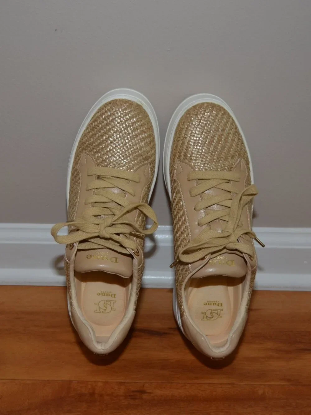 Dune London Episode Natural Beige Raffia Faux Leather Comfort sneakers, 38 (8)